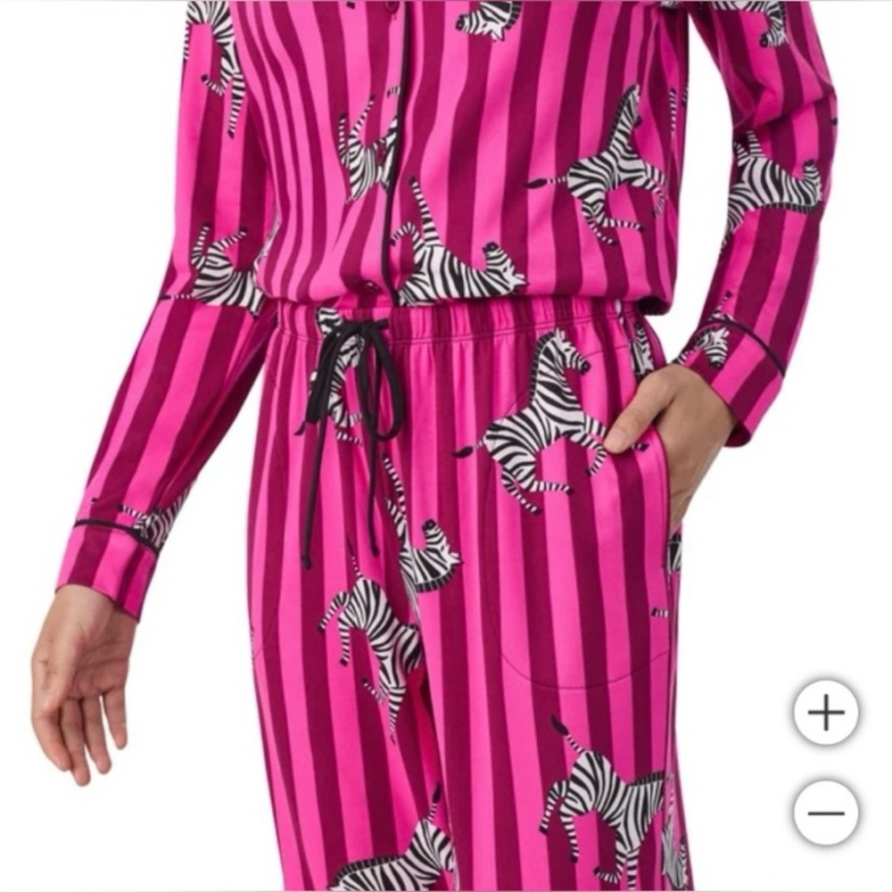 Room Service Pajama Set Pink Zebra Print Striped L - Picture 4 of 10